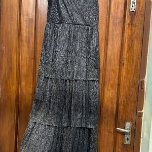 FLARED SHINY PARTY WEAR BLACK DRESS