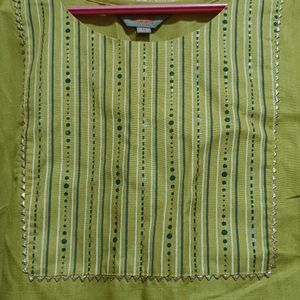 Traditional Mehndi Green Color Kurta Pant And Dupa