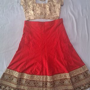 Red Broad Border Lehnga