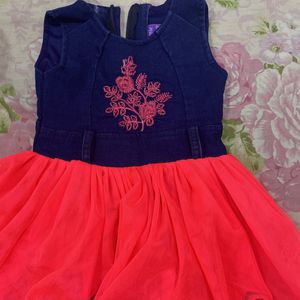 Baby girl Party Wear Frock-suitable for 12-18(Vary slightly according to your babies’ size-)It has beautiful colour combination and a flower work in front,Soft net