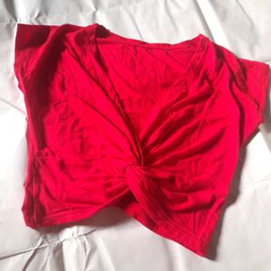 Red Cropped Twist Tied Top Xs Girl Fitted Crop Tee