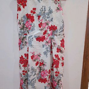 Beutiful White Frock With Red Rosses For Womens