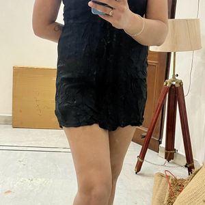 Women Black Cotton Dress Top