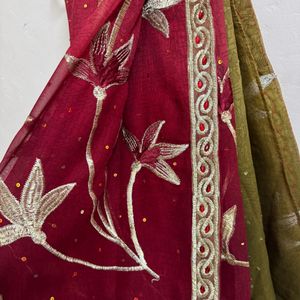 Double Colour Thread Work Saree