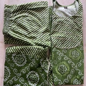 Green Kurti Pant N Dupata Set