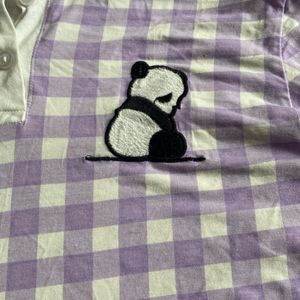 Panda, full sleeve purple White T-shirt