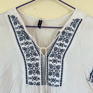 White Embroidered Kaftan Top