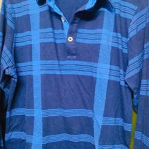 Men Checkered Polo Neck Navy Blue T-shirt