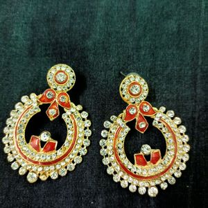 Chandbali Kundan Safron Meenakari Earing