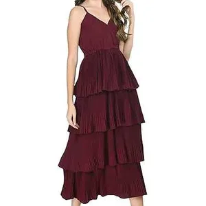 Maroon Long Layared Dress For Woman