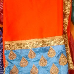 ORANGE AND BLUE SAREE