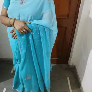 Blue Saree Designer With Stones