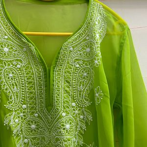 Green Georgette Chikankari Kurta