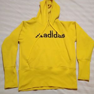 Yellow Adidas Logo Print Sweatshirt With Hoodie