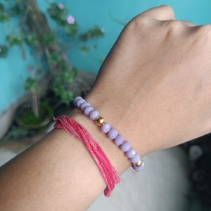 Purple Crystal And Golden Bead Bracelet