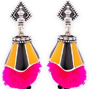 Kalbelia Enamlead Pink Pompom Earrings