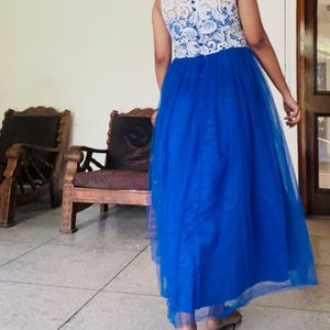 Vintage Blue White Tulle Gown Party Dress