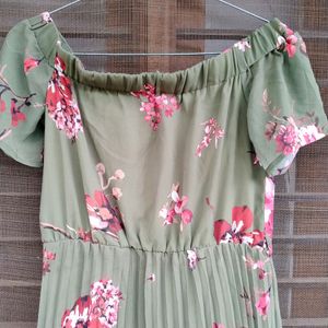 Women Olive Green & Off Shoulder Printed Dress