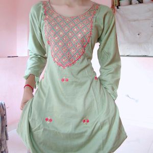 Light Embroidery Work Pista Kurti