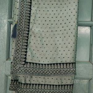 Embroidery Saree With Diamond Stone Work