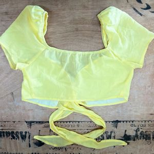 Yellow Premium Look Knot Crop Top