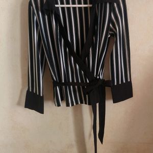 Striped Flapped Blazer Jacket