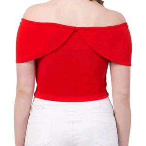 Casual Cape Sleeves Solid Women Red Crop Top