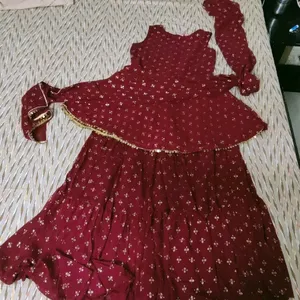 Maroon And Gold Kurti Sharara Set With Dupatta