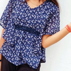 Beautiful Blue Floral Print Top