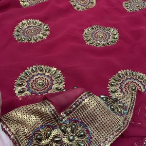 Mahroon Sequence-Embroidery Sari