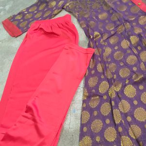 Front Slit Kurta With Attach Shinning Legging....