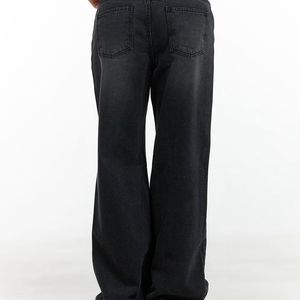 Black Denim Straight Baggy Jeans