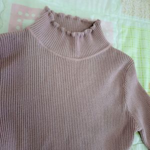 Pretty Pink Shimmer Rib-Knit Turtleneck