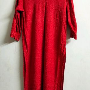 Red Chikankari Kurta