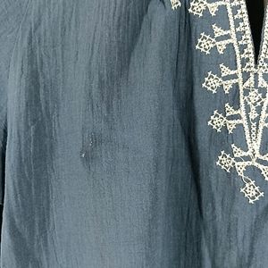 Navy Blue Embroidered Casual Top (Women)