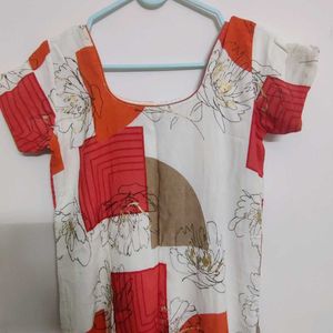 White And Orange Kurta - Size S