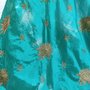 Glittery Cyan Grand Work Saree