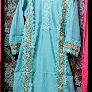 🛍️Floral Lace Pattern Suit With Pant Dupatta 🛍️✅