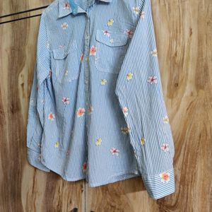 Sky Blue Cotton Printed Shirt Size-42