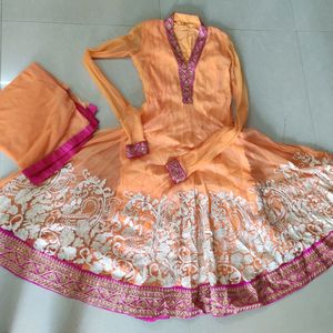 Gorgeous Orange Anarkali Full Flare Festive