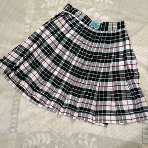 Black Check Pleated Wrap Skirt