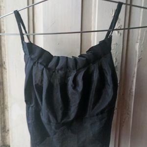 Black Satin Milkmaid Top With Elastic At The Back