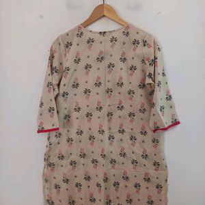 Beige Printed Kurtha (Women's)