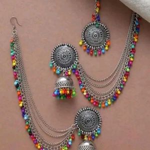 Traditional Multicolour Bahubali Earrings and Maan