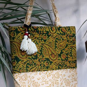 Green And Cream Tote Bag