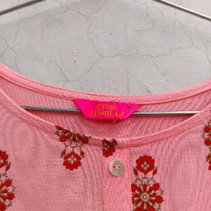 Women Pink Kurta With 3/4 Sleeves