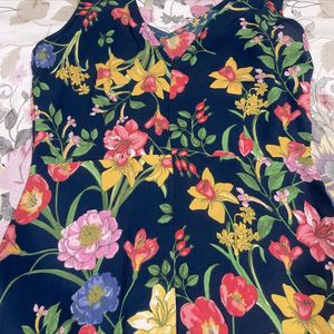 Code High Low Navy Blue Flower Print Dress