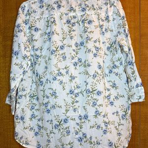 White Flower Print Office Shirt