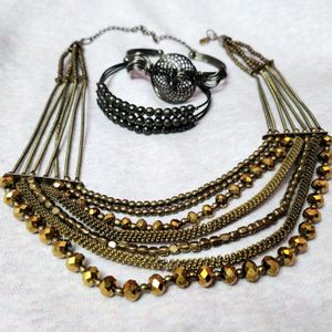 Ethnic Oxidised Gold Neckpiece & Bracelets