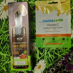 Wow Facewash And Mamaearth Vitamin C Sheetmask